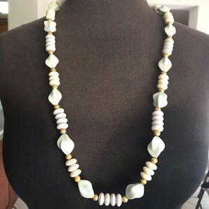 Pale Green Cream and Gold Beaded Stone Necklace